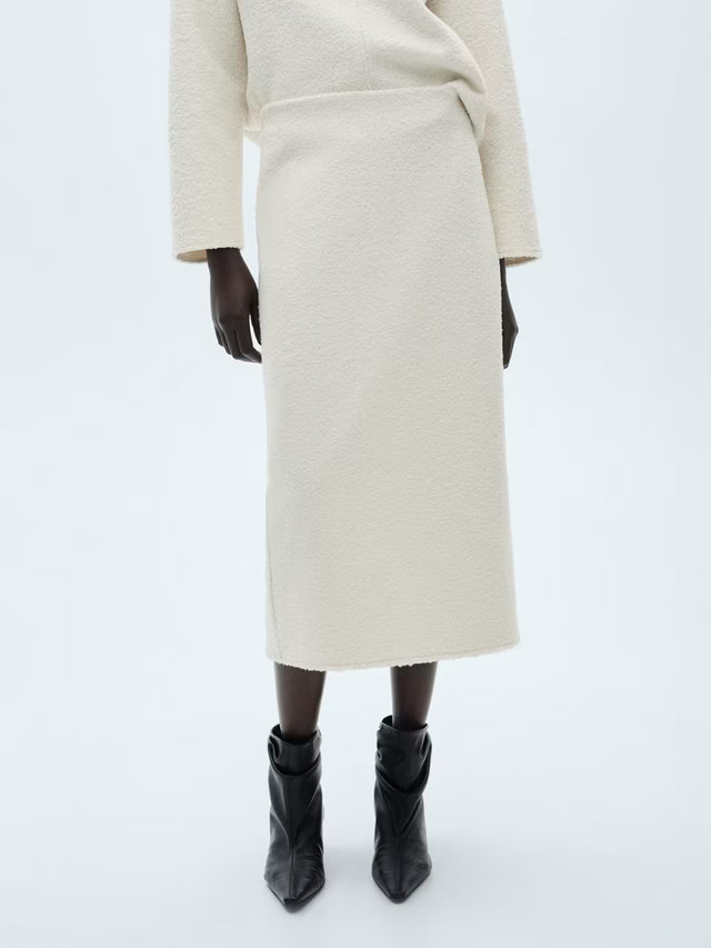 Mango Buble Boucle Midi Skirt, Ecru | John Lewis (UK)