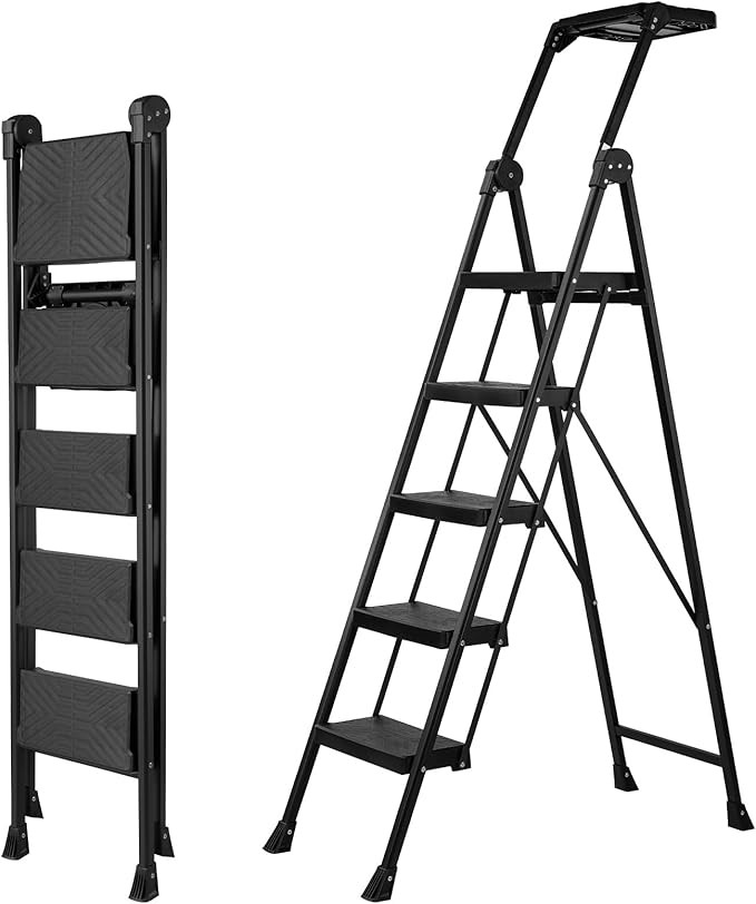 XinSunho 5 Step Ladder, Foldable Handrail & Tool Tray Stool Ladders with Anti-Slip Wide Pedal, 66... | Amazon (US)