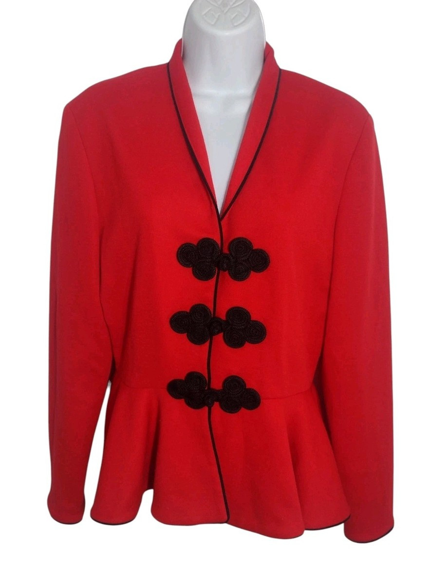 Vth Caron Frog Closure Peplum Knit Blazer Jacket 10 Red Party Office Asian USA | eBay US