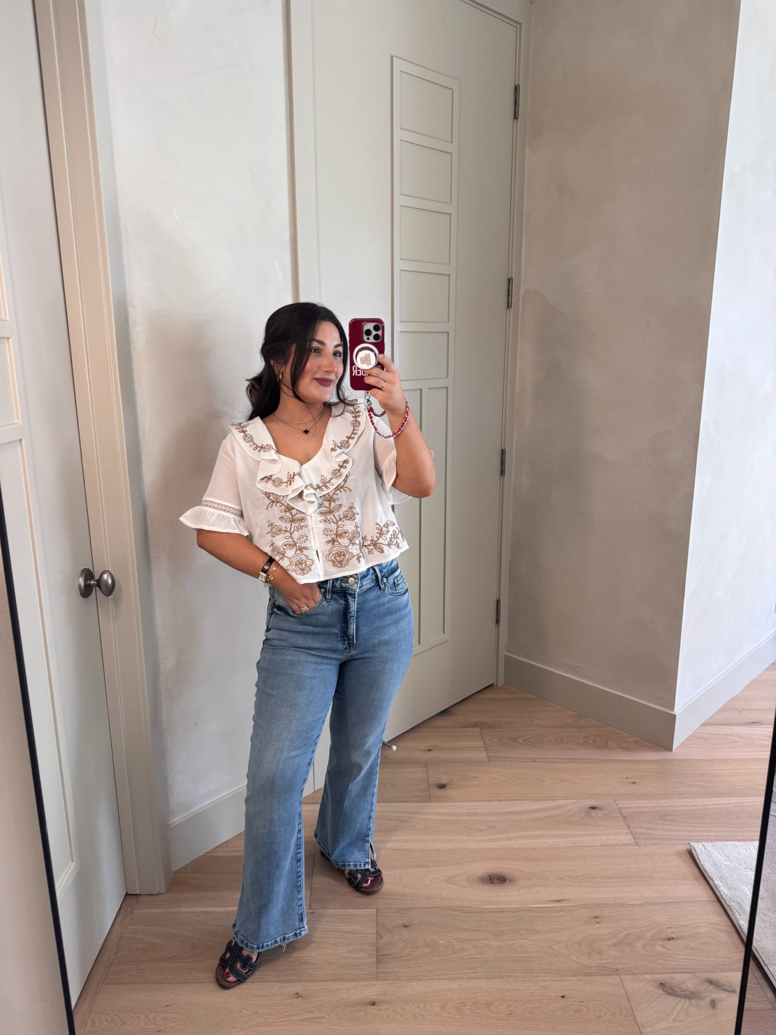 55% off top! It comes in petite sizes!! 
On sale now during Macy’s Black Friday in July sale!! 

Top size small petite 
Jeans size 8 

5’0” 140lbs

#LTKootd #LTKSaleAlert #LTKPetite