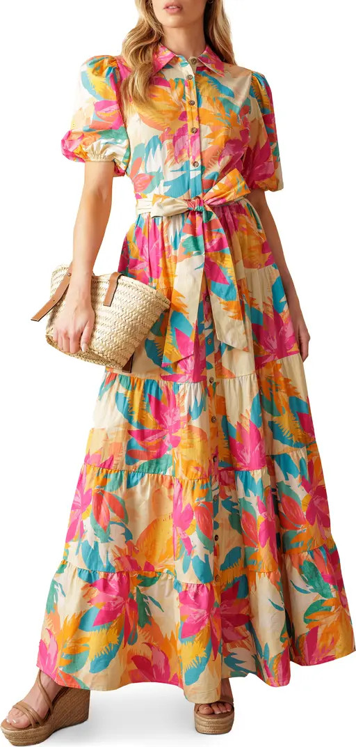 FLYING TOMATO Floral Short Sleeve Maxi Shirtdress | Nordstromrack | Nordstrom Rack