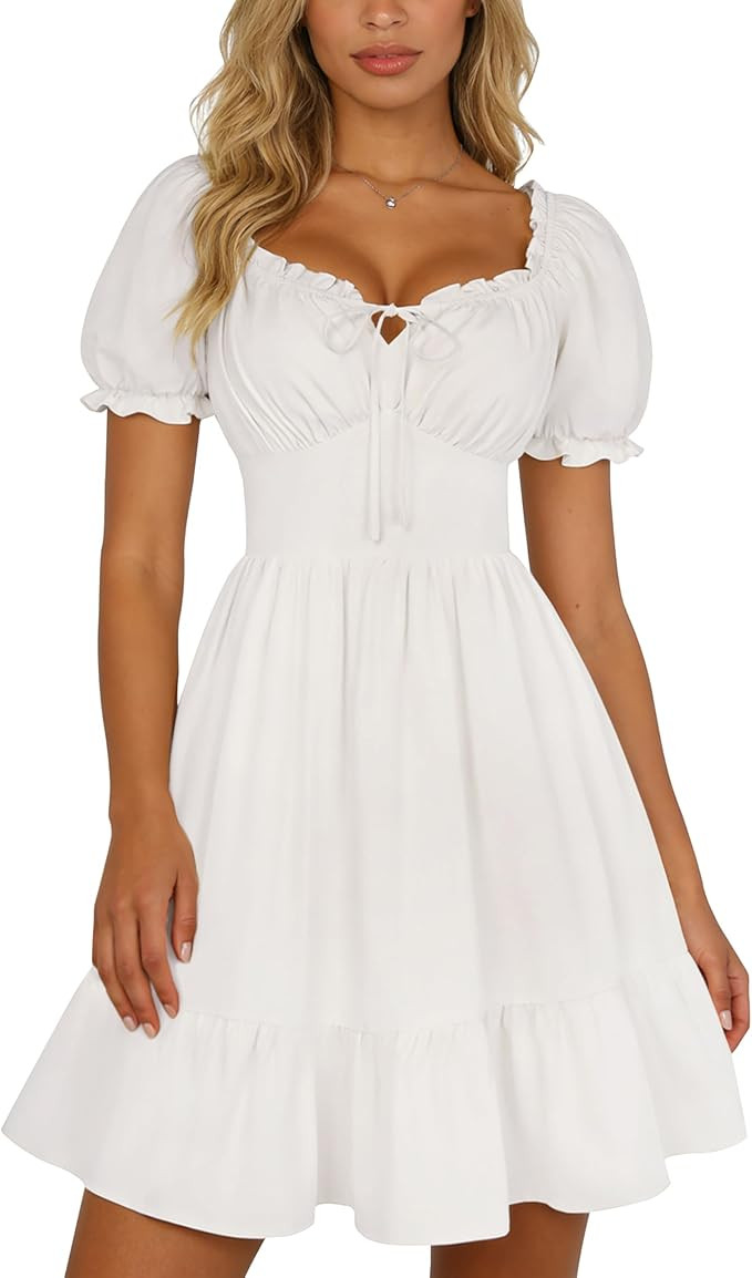 Scarlet Darkness Women’s Corset Mini Dresses Puff Sleeve Square Neck Babydoll Dress Summer Casu... | Amazon (US)