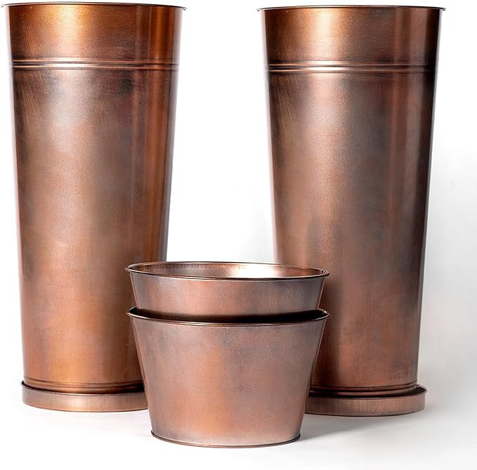 28 in. Metal Tall Copper Planter Sets Tapered Elevate Pots Hand-Finished Antique Copper for Outdo... | Amazon (US)