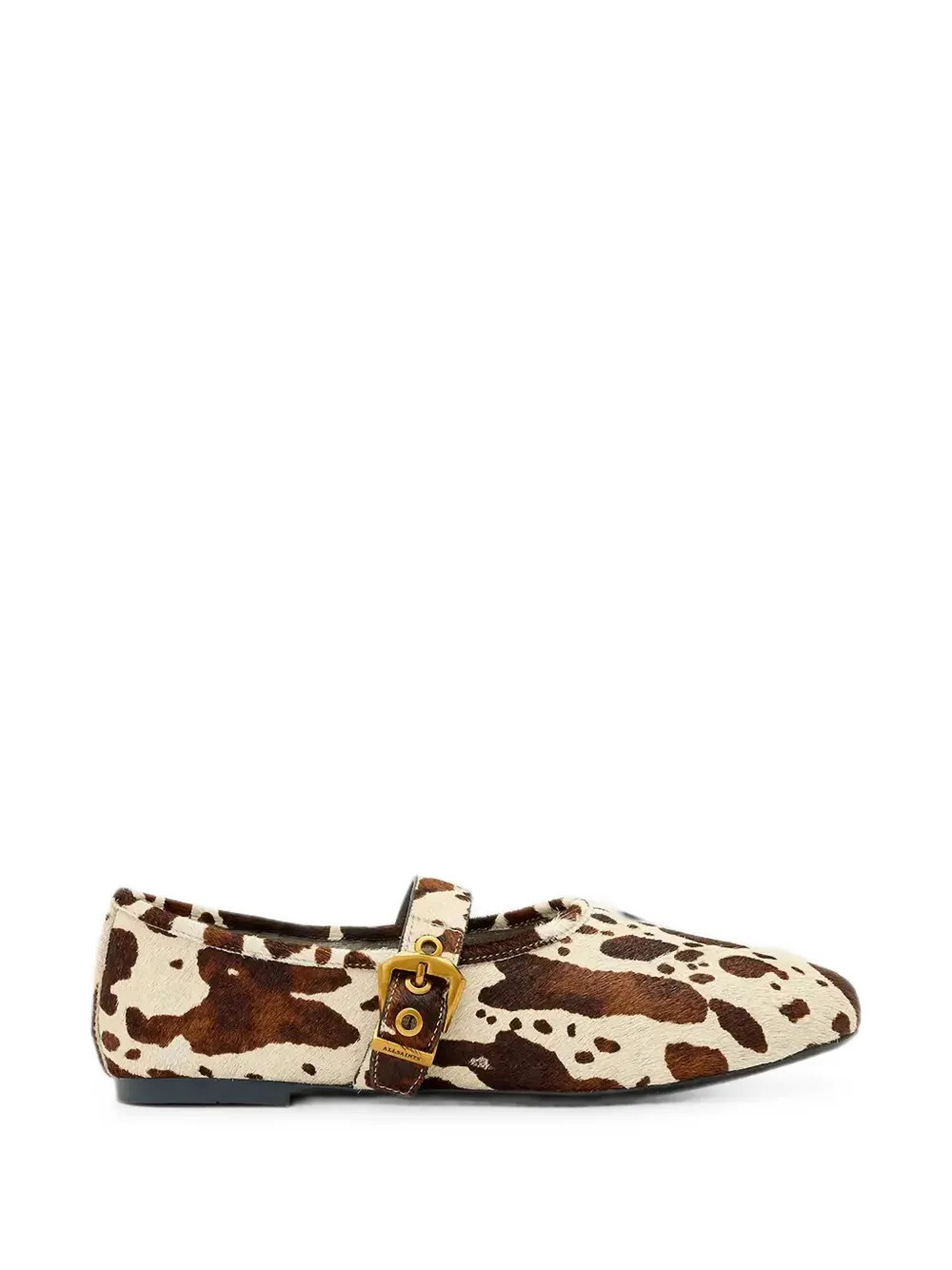 AllSaints Sabine cow-print buckled ballet flats - Neutrals | Farfetch Global