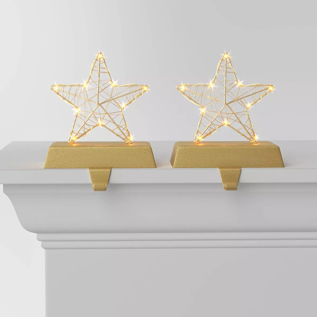 2pk Dew Drop Light Up Star Christmas Stocking Holder Light Gold - Wondershop™ | Target