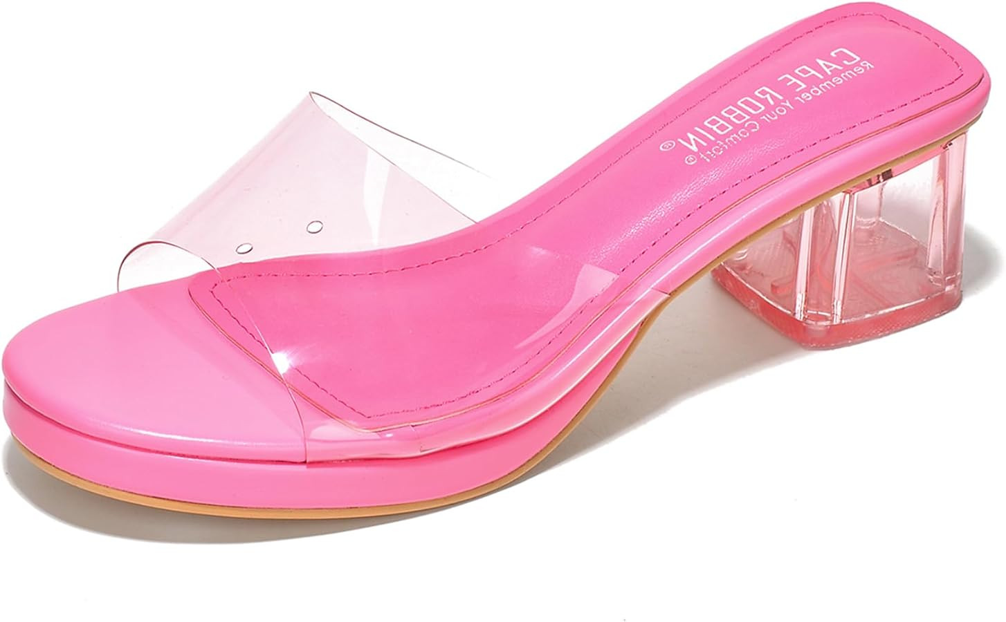 Cape Robbin Women's Clear Low Block Heels - Slip-On Transparent Round Open Toe Sandals (Anjelic) | Amazon (US)