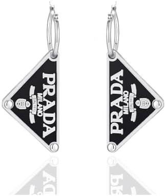 Triangle Hoop Earrings, Black and Silver, Diamond Shape, Metal Fashion Jewelry for Women | Amazon (US)