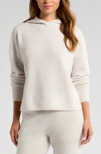 Zella Wool & Cashmere Rib Hoodie in Ivory Egret Light at Nordstrom Rack, Size X-Large | Nordstrom Rack