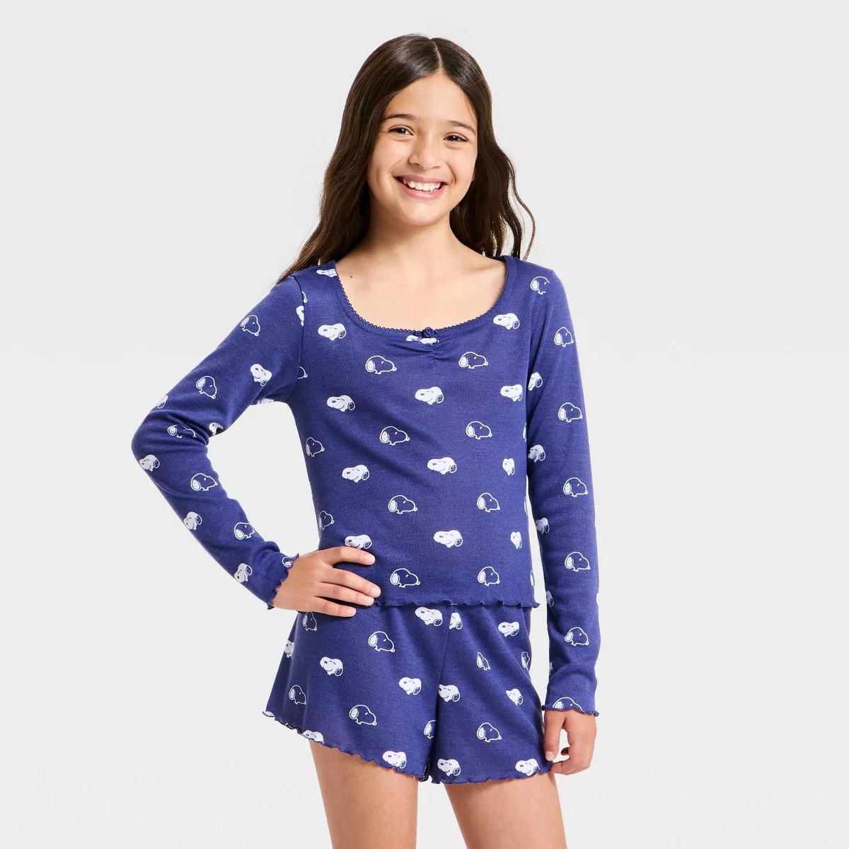 Girls' 2pc Snoopy Long Sleeve Pajama Set - Blue L | Target