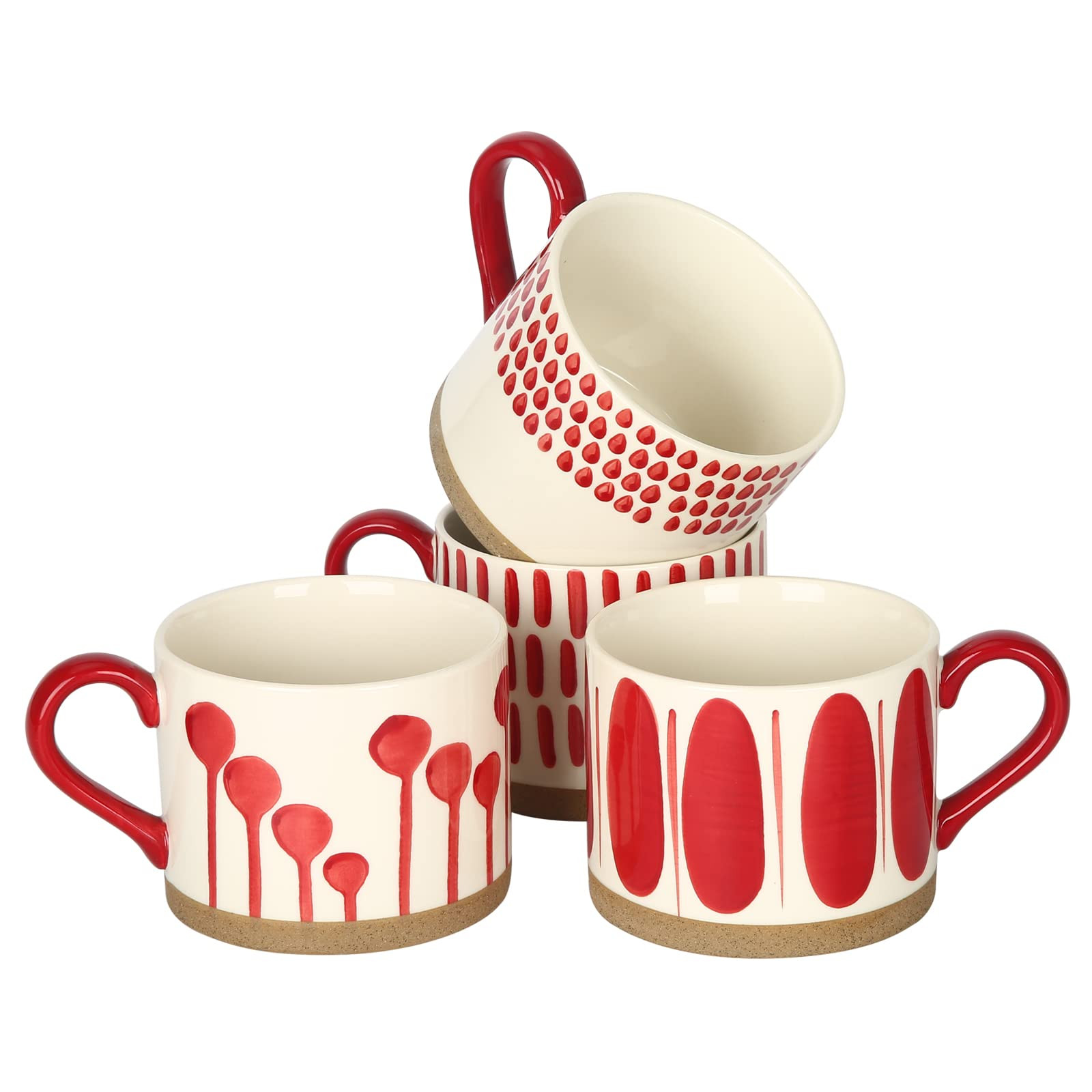 Koja Hand Painted 15 oz. Porcelain Ceramic Mugs Set. Service for 4. (Hand Painted - Red) | Amazon (US)