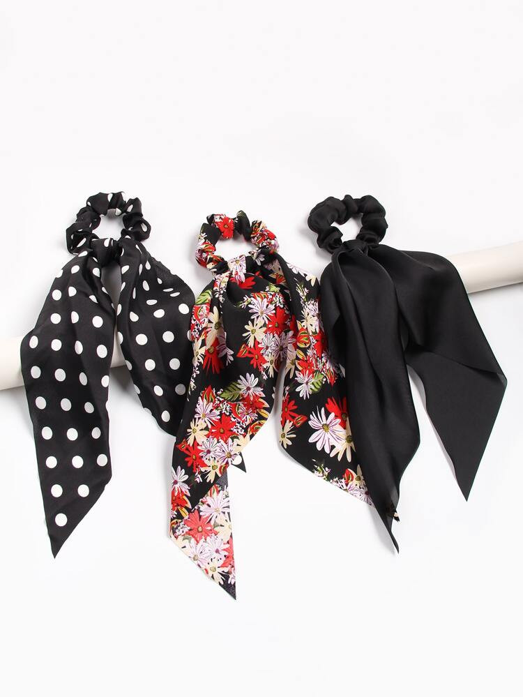 3pcs Polka Dot Pattern Scrunchie Scarf | SHEIN