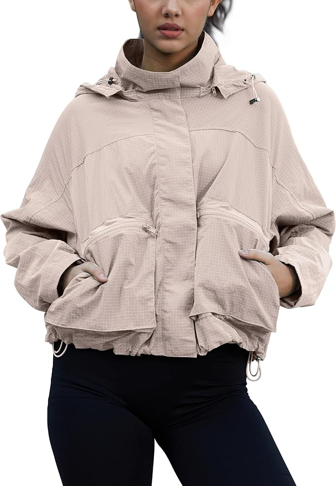 PESION Womens Waterproof Plaid Rain Jacket, Lightweight Windproof Outdoor Trench Coat Windbreaker with Removable Hood | Amazon (US)