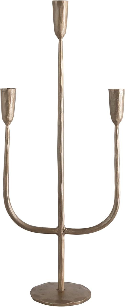 Creative Co-Op Hand-Forged Metal Candelabra, Antique Brass Finish (Holds 3 Taper Candle Holder | Amazon (US)