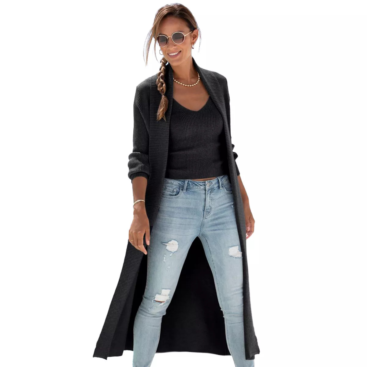 Women's Long Knit Cardigan - LASCANA - Deep Blue Solid 0/2 | Target