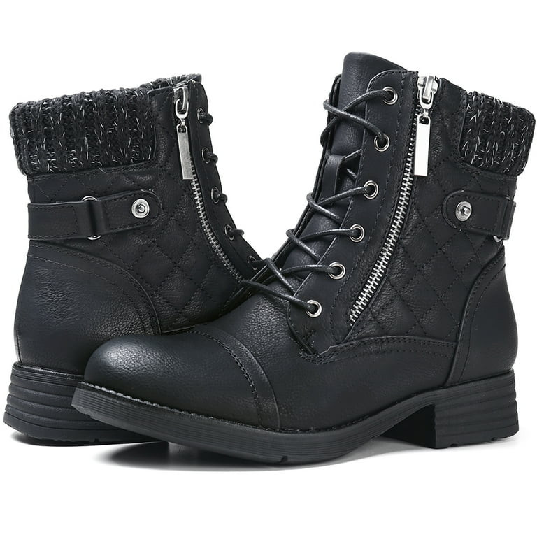 STQ Women's Combat Boots Lace up Ankle Booties Black US 8 | Walmart (US)