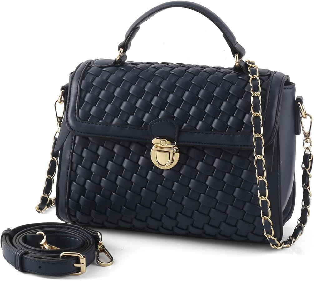 Woven Bag For Women Crossbody Purses Vegan Leather Hand Woven Handbag Shoulder Bag Top Handle Sat... | Amazon (US)