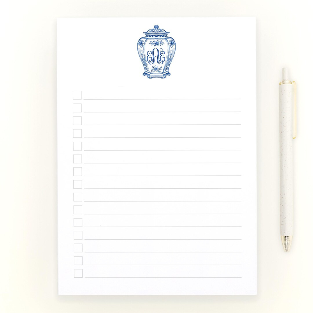 Chinoiserie To-do List - Blue & White Ginger Jar Stationery Personalized Vintage Monogram Paper E... | Etsy (US)