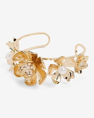 Pearl Embellished Flower Cuff Bracelet | Express
