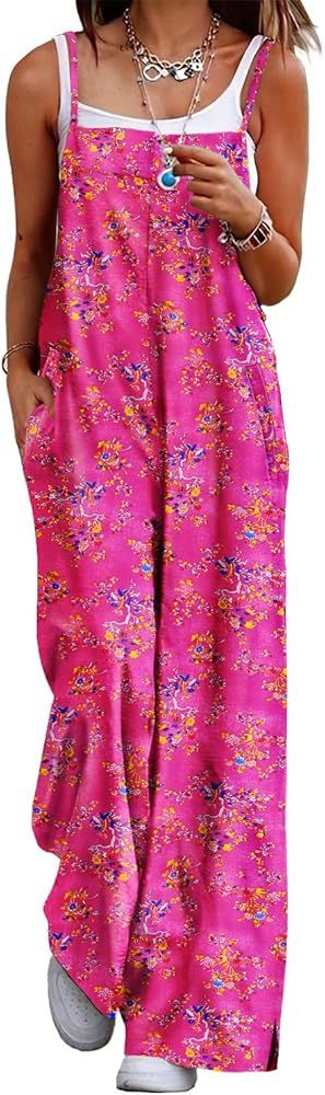 YESNO Women's Summer Boho Casual Jumpsuits Wide Leg Overalls Floral Print Baggy Rompers with Pock... | Amazon (US)