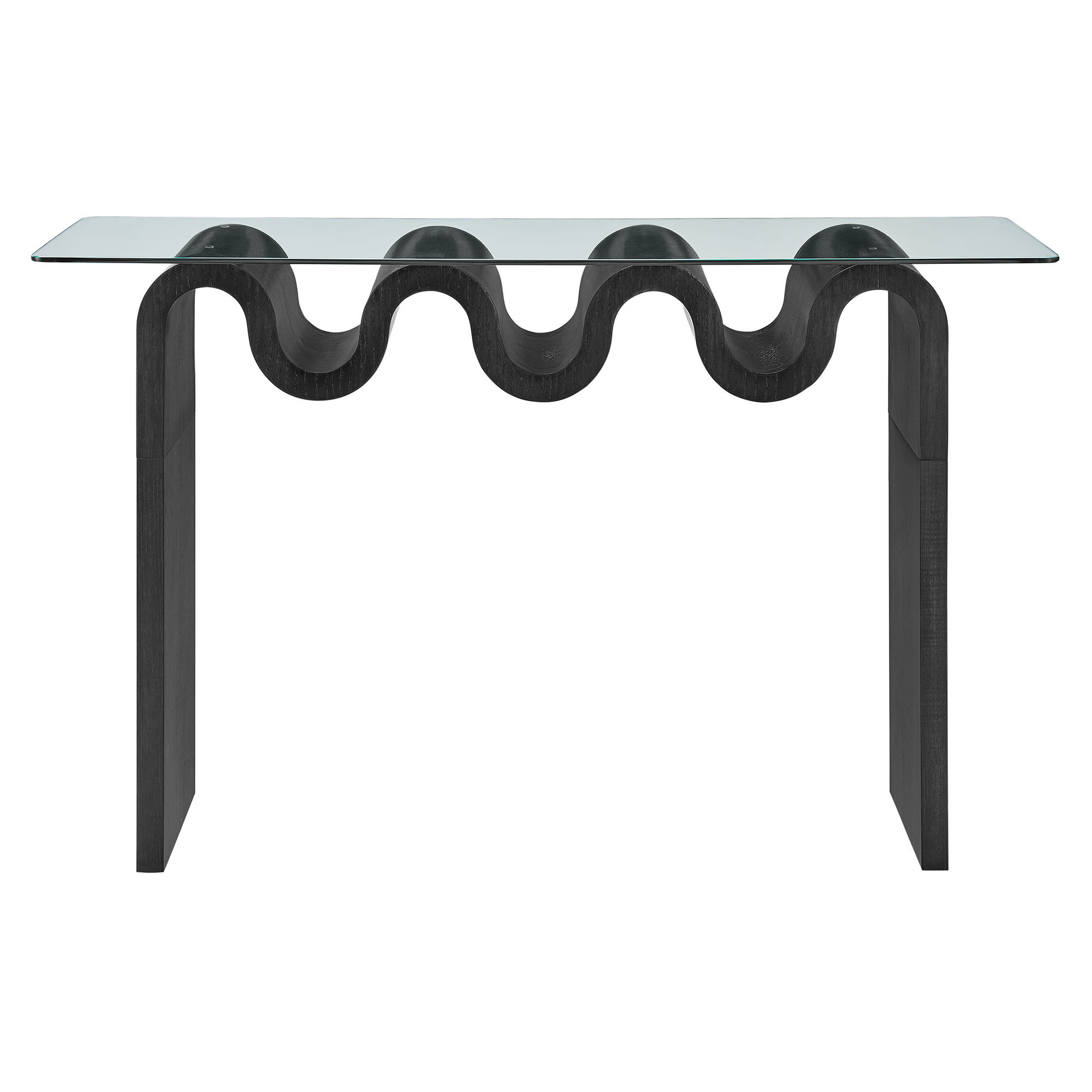 Ondine Glass Top 50 Inch Console Table In Black | 1stopbedrooms