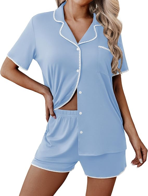 Ekouaer Pajamas for Women Set 2 Piece Soft Button Down Top and Shorts | Amazon (US)
