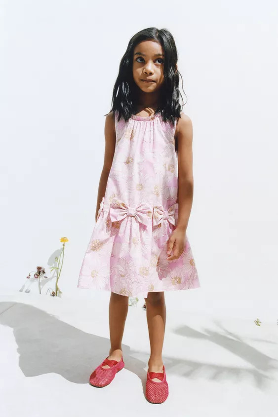 FLORAL POPLIN DRESS WITH BOWS | Zara US