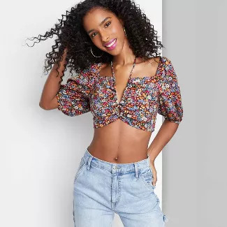 Women's Puff Short Sleeve Woven Top - Wild Fable™ Floral S | Target