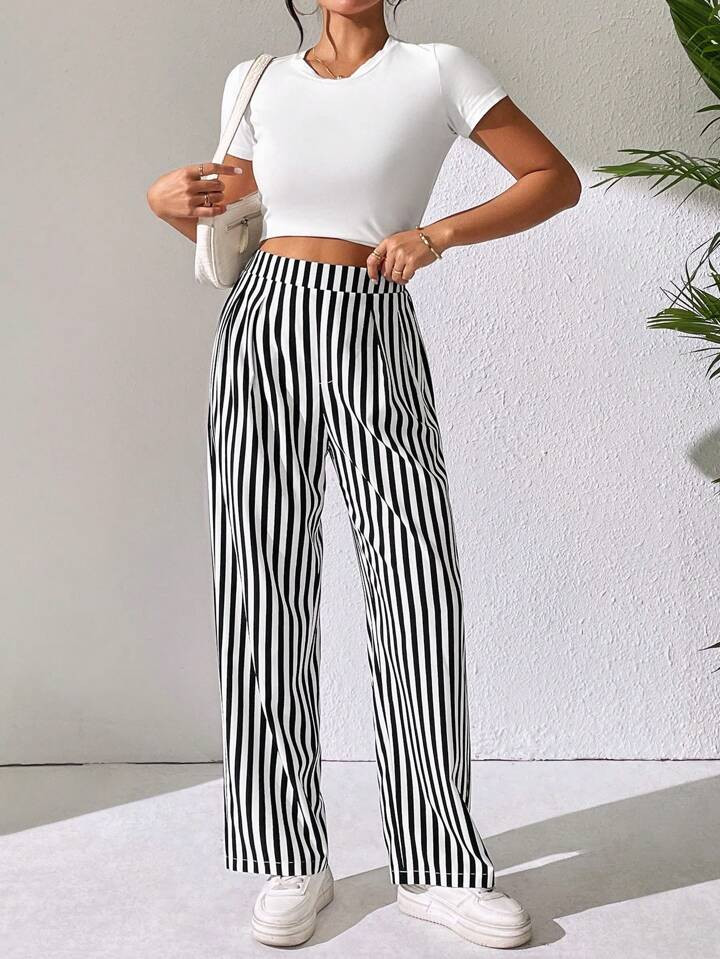 SHEIN EZwear Women's Vertical Striped Simple Long Pants | SHEIN USA | SHEIN