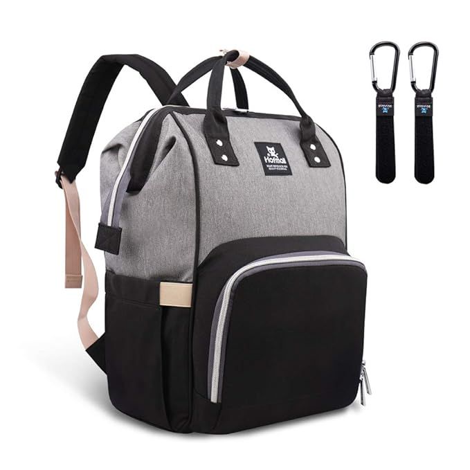 Hafmall Diaper Bag Backpack - Waterproof Multifunctional Large Travel Nappy Bag (Gray Black) | Amazon (US)