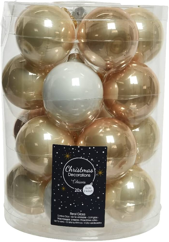 Kaemingk Weihnachtskugeln Glas 6cm x 20 Stück Christbaumkugeln Set beige weiß Creme Hellbraun | Amazon (DE)