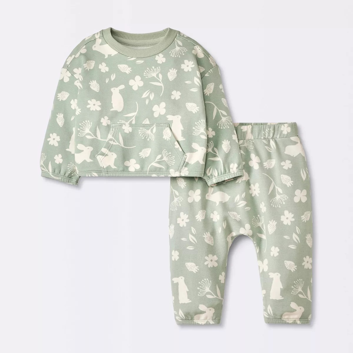 Baby Girls' Modal French Terry Bunny Top & Bottom Set - Cloud Island™ Green | Target