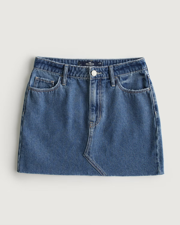 Ultra High-Rise Dark Wash Denim Mini Skirt | Hollister (US)