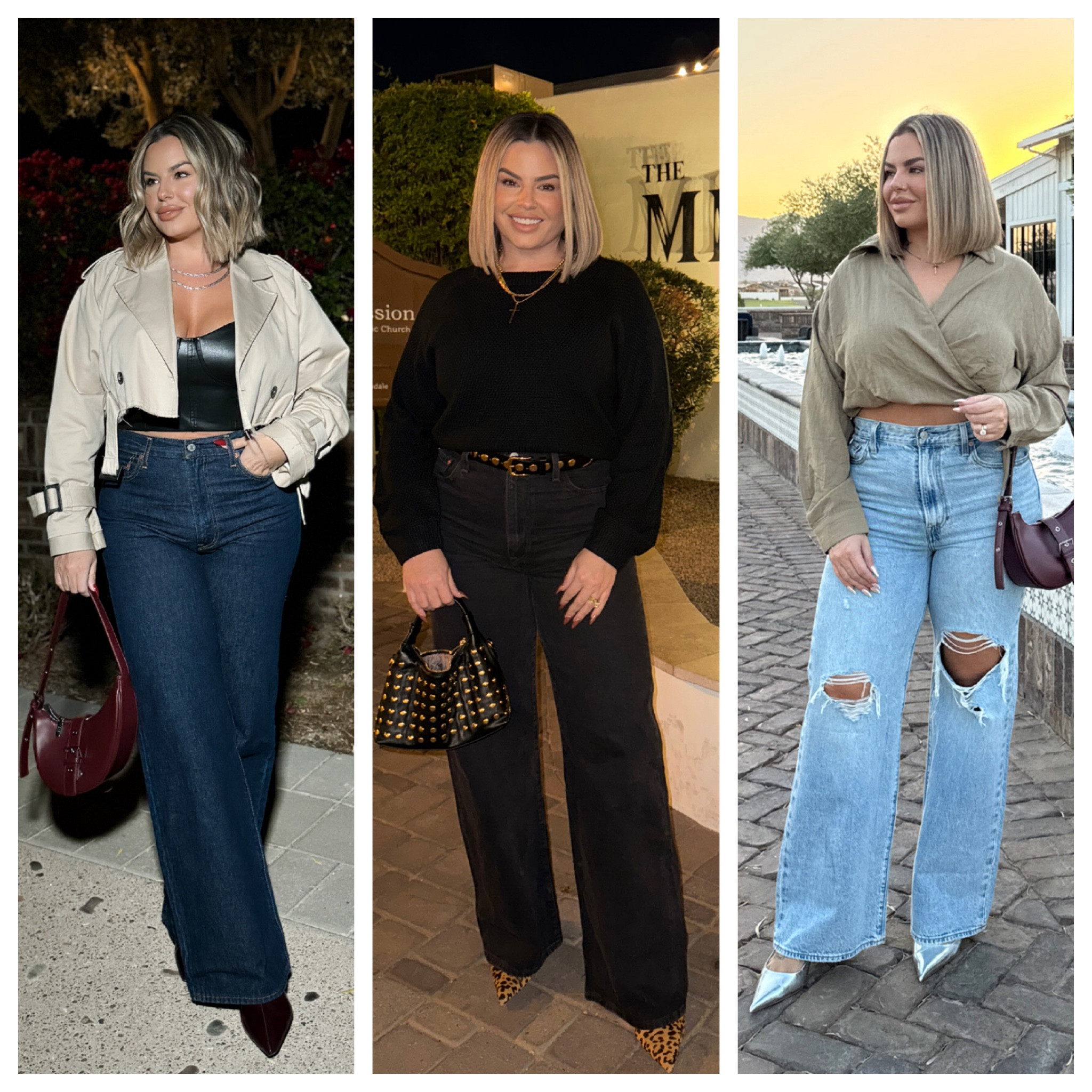 Levis have no stretch but they are TTS Dark wash Levi’s 31wX32L 
Black Levi’s 31wX34L I like them little long for heels 
Lighter wash Levi’s 31wX32L 
Vici top XL 
Black sweater L 
Trench linked similar 
Leather tank is old also linked similar 


#LTKMidsize #LTKFindsUnder100 #LTKSaleAlert