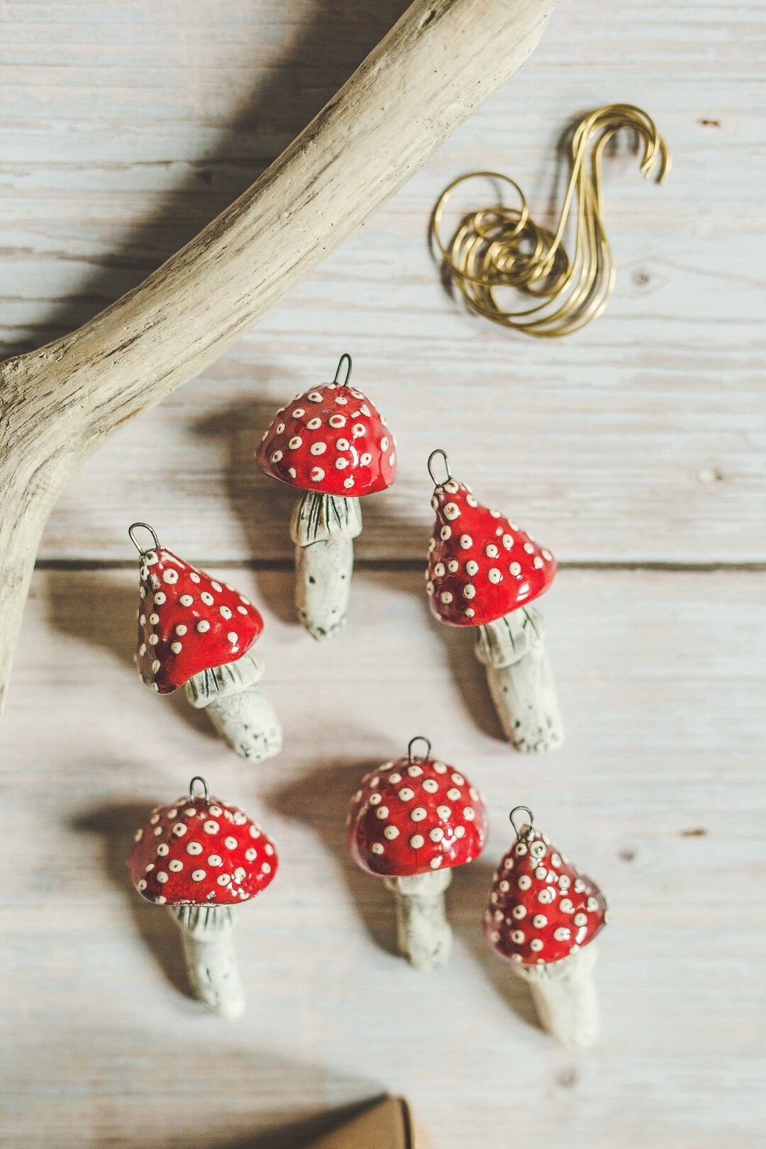 Set of Six Christmas Tree Mushroom Ornament Ceramic Red - Etsy | Etsy (US)