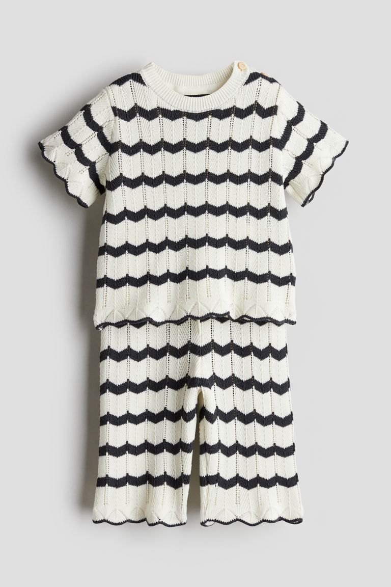 2-piece Pointelle-knit Set - White/striped - Kids | H&M US | H&M (US + CA)