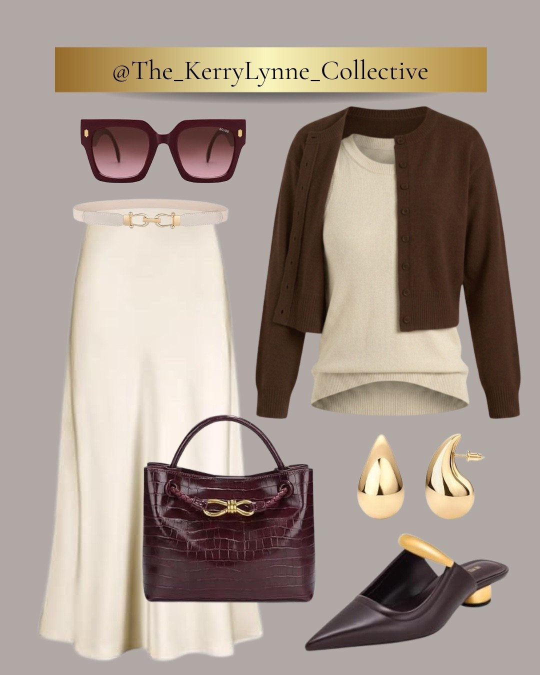 MERLOT & MOCHA 🍷🤎

Rich tones are officially entering the rotation. A soft cream midi paired with mocha brown layers and deep merlot accessories creates the perfect summer-to-fall transition look.

The pointed mules, structured bag and touches of gold give it that polished, elevated finish I love — easy enough for brunch or the office, but chic enough to carry straight into dinner.

🤎 Cream + mocha layers
🍷 Merlot accessories
✨ Gold details
👠 Pointed mules for the finishing touch

#LTKStyle #FallTransition #ElevatedStyle #FallOutfitIdeas #EverydayElevated

#LTKootd