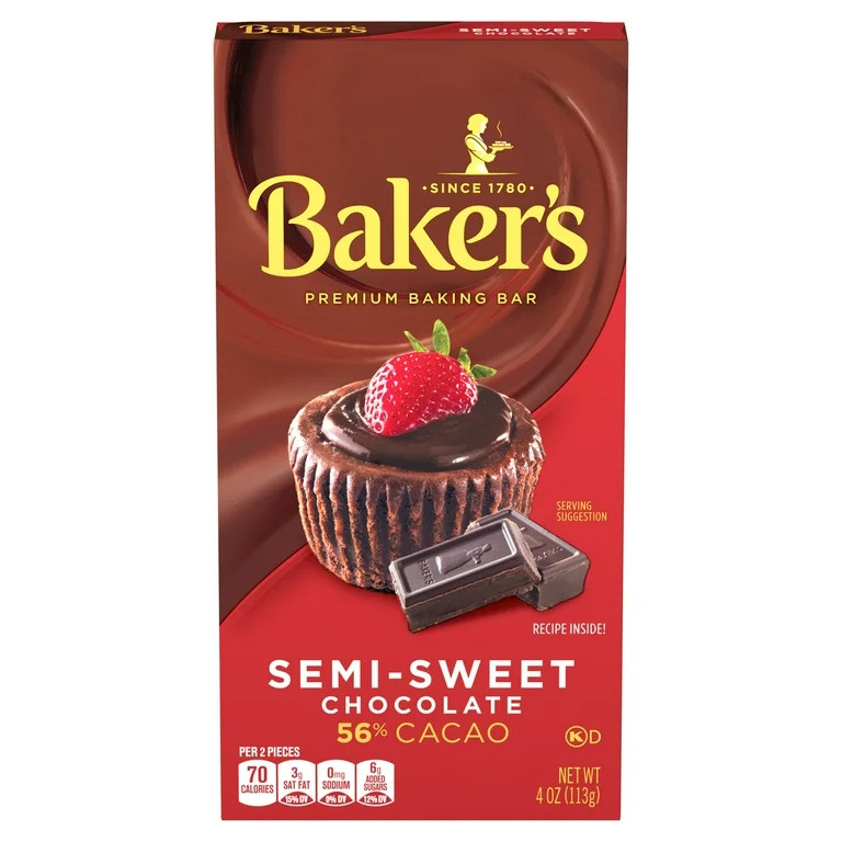 Baker's Semi-Sweet Chocolate Premium Baking Bar with 56% Cacao, 4 oz Box | Walmart (US)