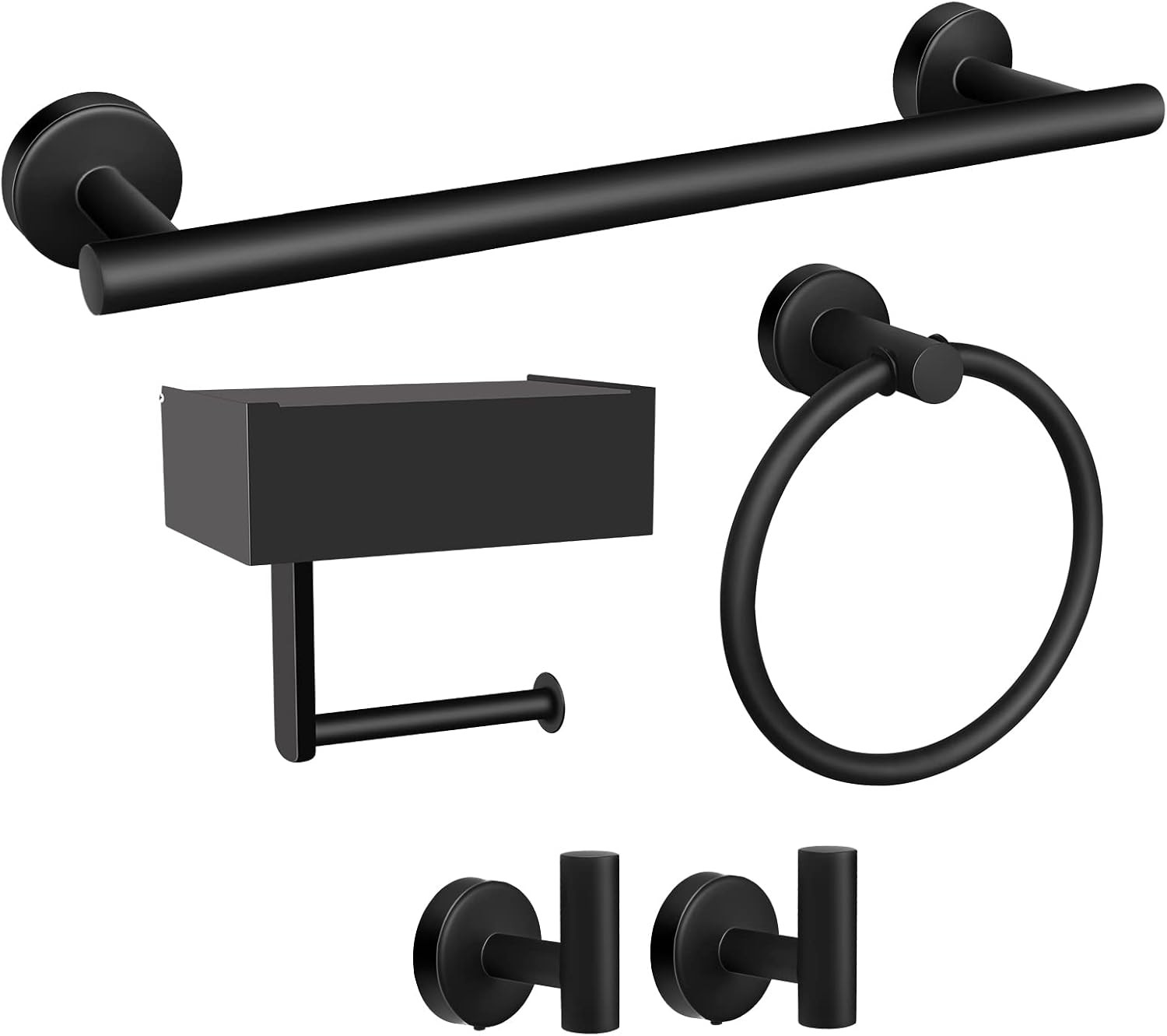 Matte Black Bathroom Hardware Accessories Set Towel Racks Wall Mounted 5 Pieces Include 16" Towel Ba | Amazon (US)
