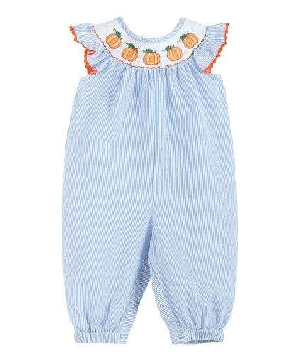Light Blue Pumpkin Smocked Angel-Sleeve Playsuit - Infant &amp; Toddler | Zulily