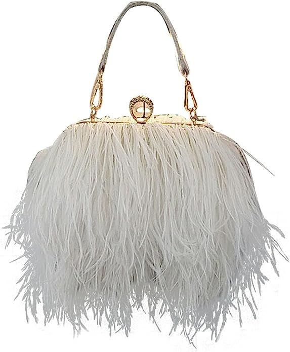 Zakia Women's Real Natural Ostrich Feather Tote Evening Dress Bag Shoulder Bag Party Money Bag Wa... | Amazon (US)