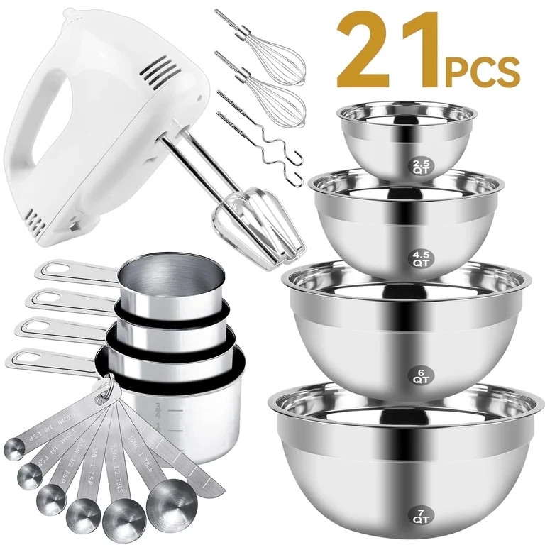 KOSBON Electric Hand Mixer Mixing Bowls Set, Upgrade 5-Speeds Mixers with Silver Nesting Stainles... | Walmart (US)
