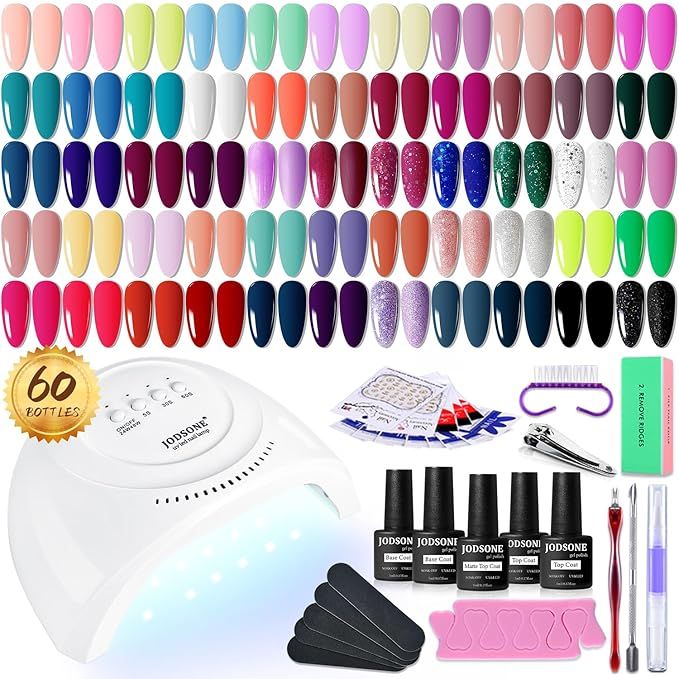 JODSONE Gel Nail Polish Kit 60 PCS with U V Light Soak off Base Top Coat Gel Polish 55 Shine Colo... | Amazon (US)