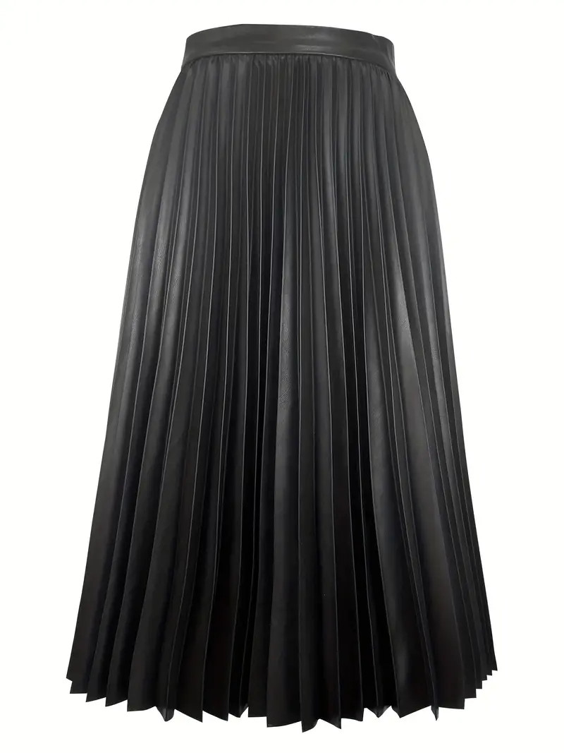 Faux Leather High Waist Pleated Skirt Elegant Solid Midi - Temu | Temu Affiliate Program
