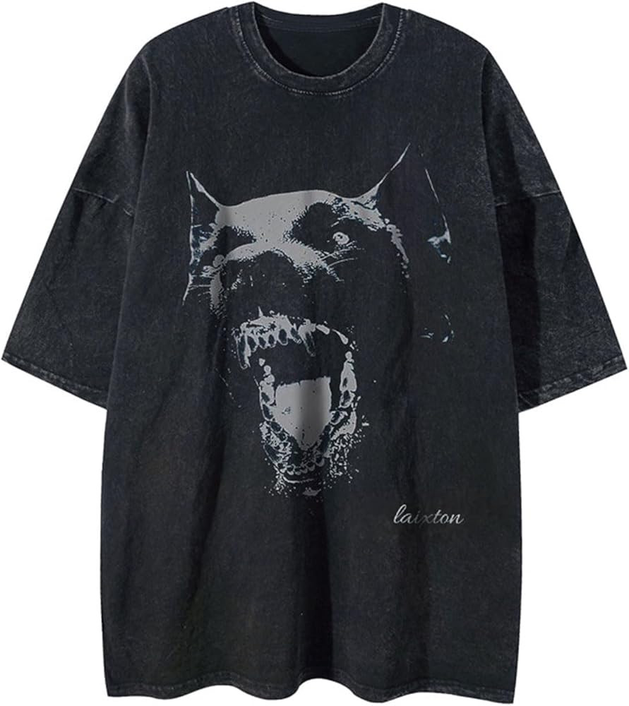 Laixton Men's Graphic Tees Shirt Unisex Short Sleeve Cotton Vintage Oversized Shirts Loose Street... | Amazon (US)