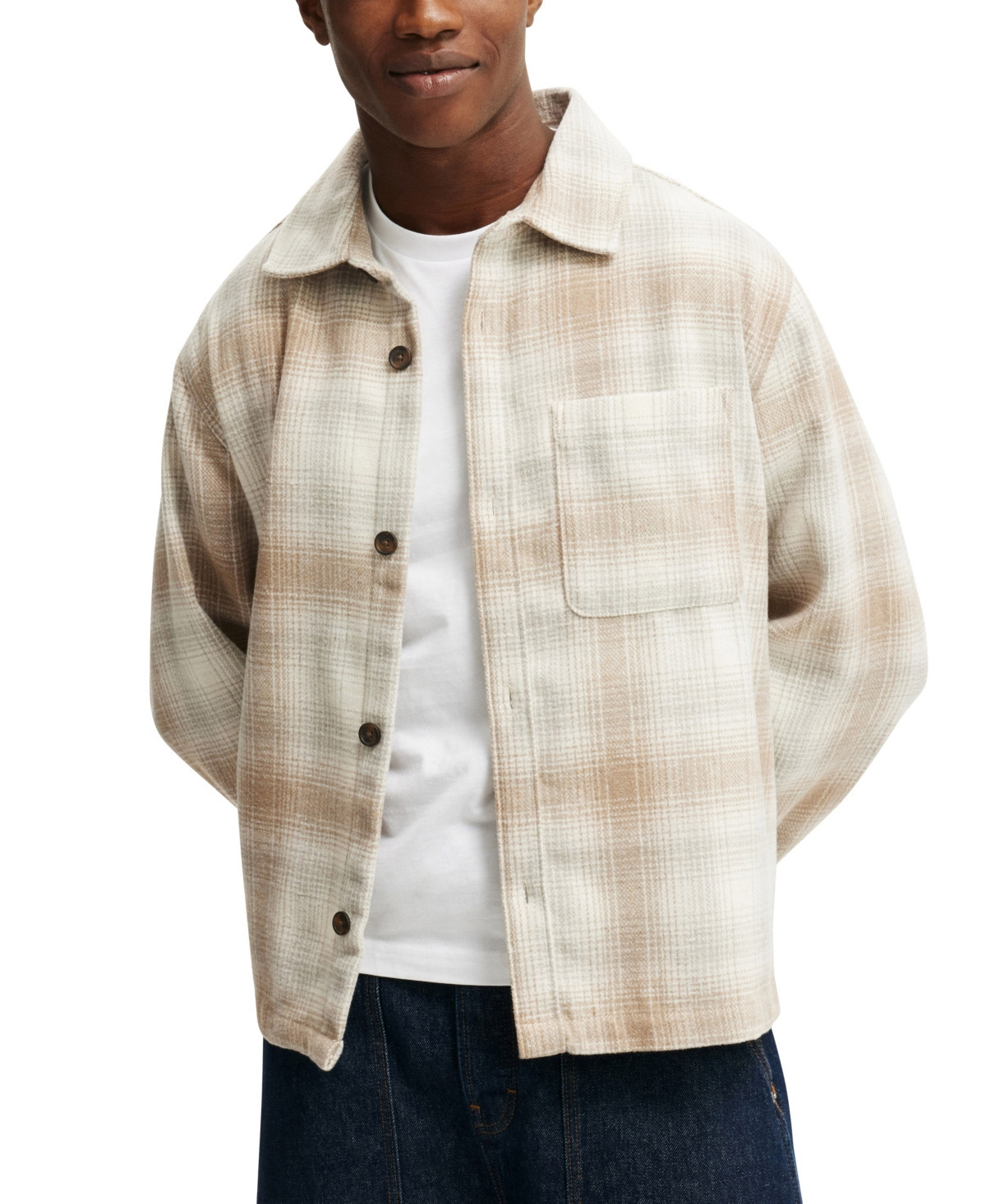 Cotton On Men's Boxy Overshirt - Stone shadow check | Macy's