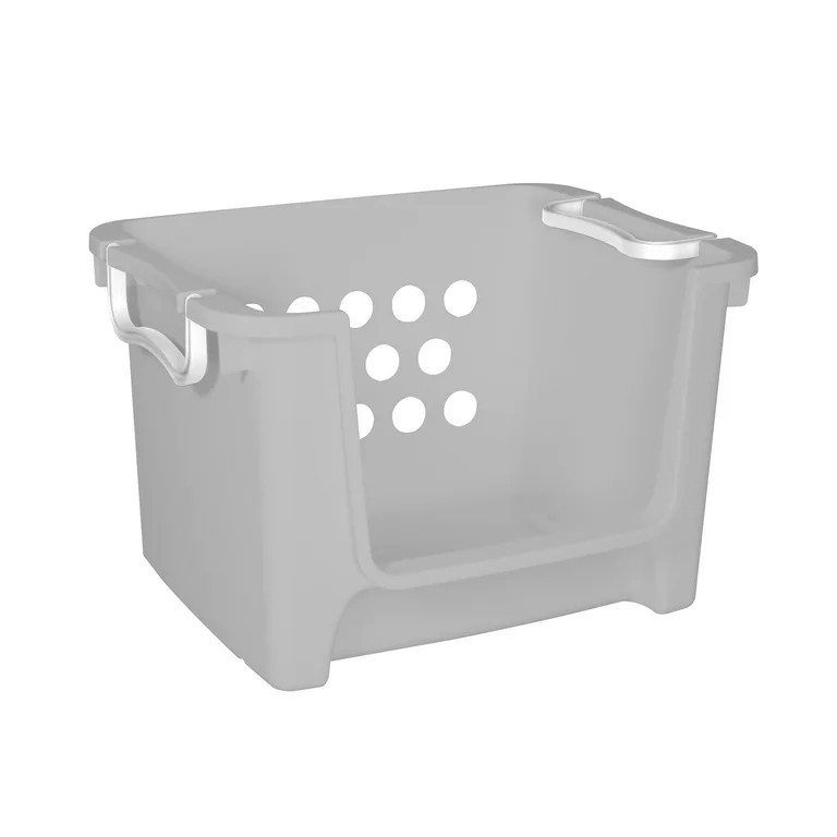 Your Zone Kids Open Front Stacking Toy Storage Bin with Handles, Grey | Walmart (US)