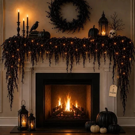 Halloween Lighted Creepy Vine Garland Faux Black Garland for Mantle | Waterproof Spooky Halloween Indoor Decor with Lights Gothic Hanging Vine Twigs Party Decoration Banister | Walmart (US)
