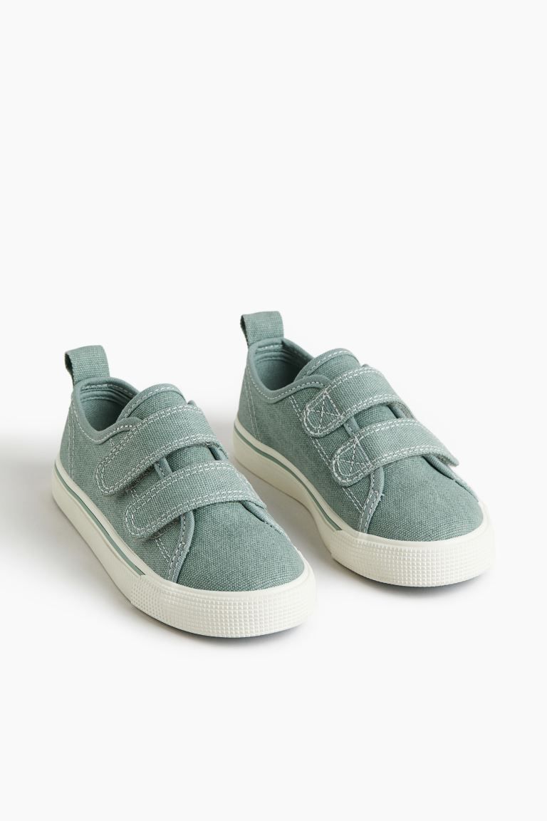 Canvas Hook-loop Sneakers - Dusty green - Kids | H&M US | H&M (US + CA)