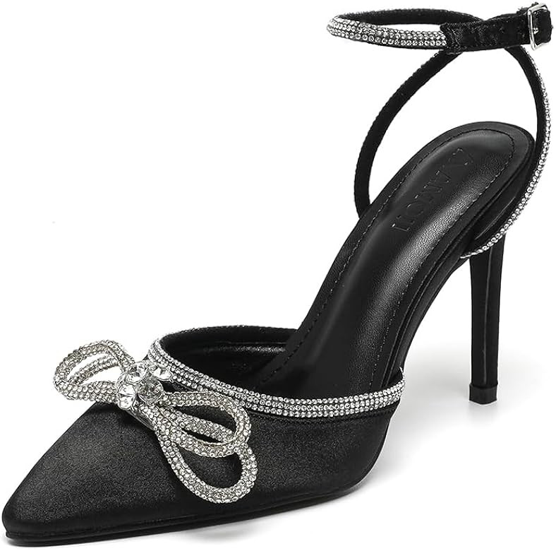 AMOJI Women Rhinestone Stiletto Glitter Bow 4 Inches Bridal Wedding Dress Heeled Sandals 308 | Amazon (CA)