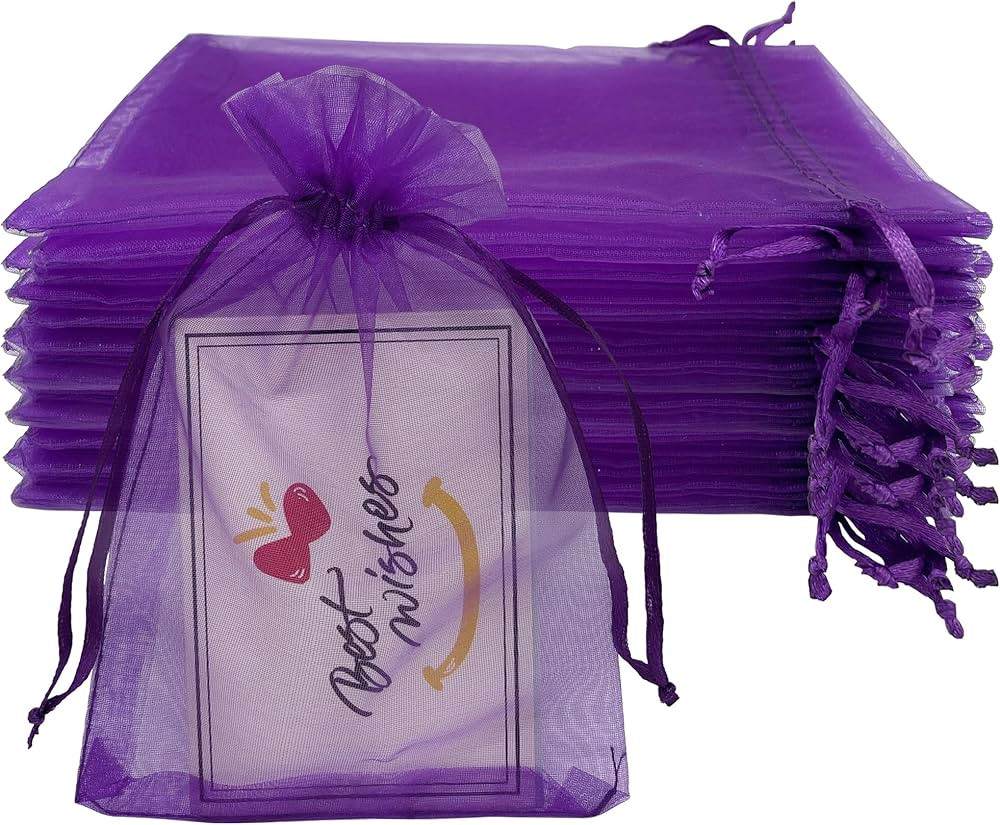 100PCS Sheer Purple Organza Bags 4''X6'' Small Mesh Gift Bag Drawstring Jewelry Sachet Candle Bag... | Amazon (US)